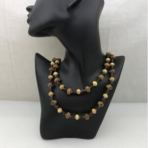 Bobo Western Earth Toned Oval Beaded Long Strand Statement Necklace 48”